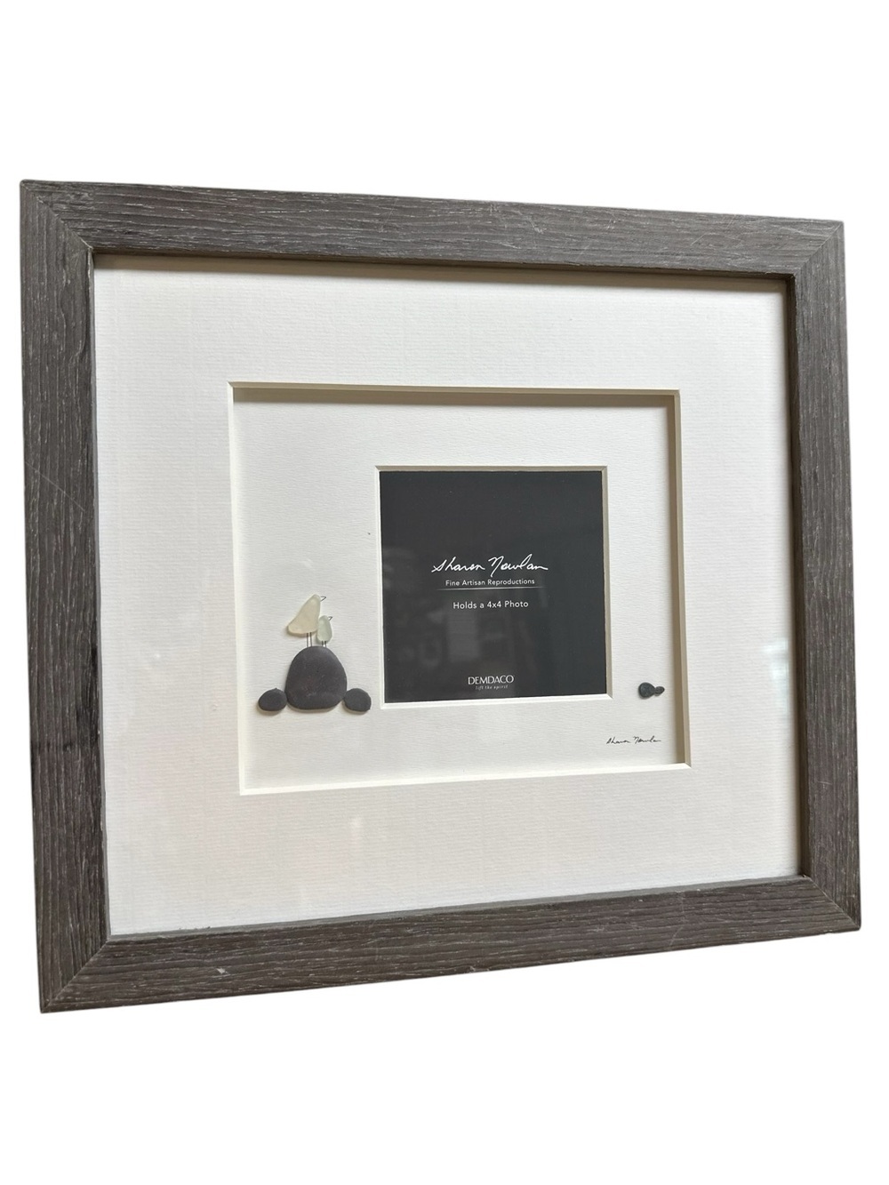 Baby Bird 13 x 12 Glass Pebble Wood Art Photo Frame 4 X 4 W/O Box Sharon Nowlan
